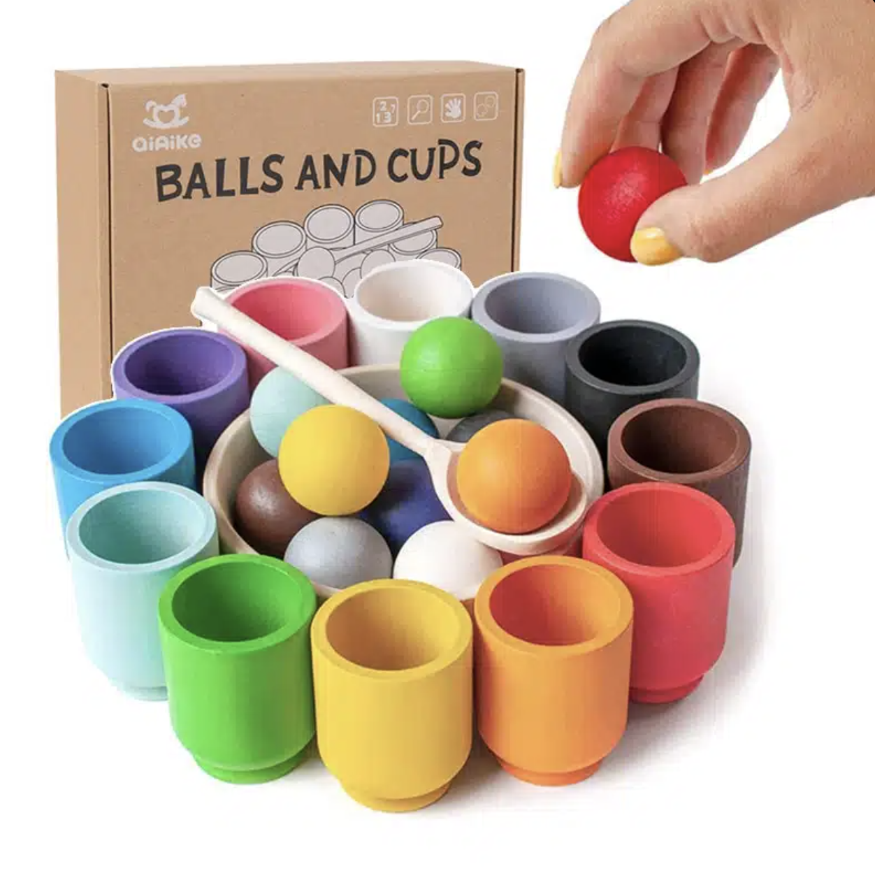 Set Éducatif en Bois - Boules et Tasses