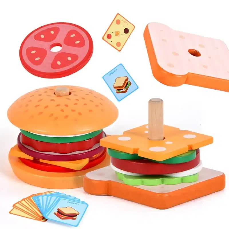 Jeu de Hamburger en Bois – Créativité et Motricité Fine