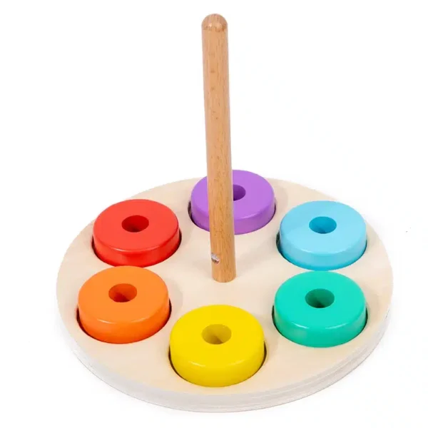 Jeu de Cercles Empilables en Bois – Motricité et Apprentissage des Couleurs