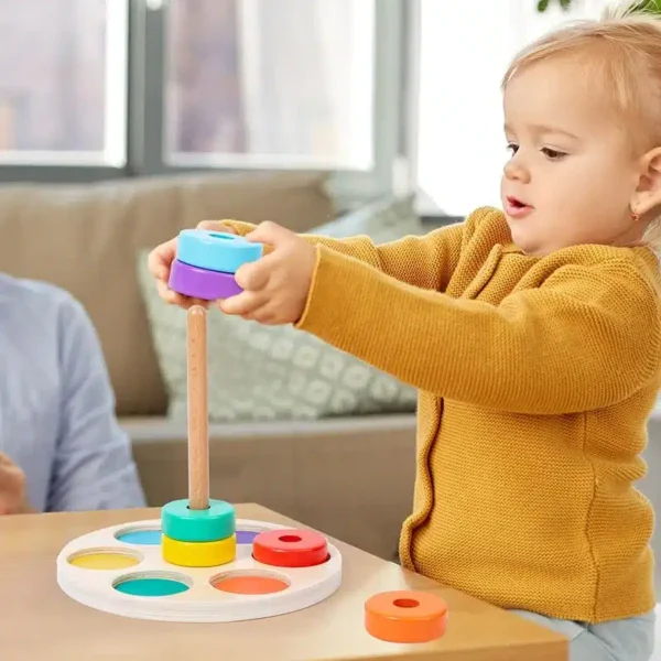 Jeu de Cercles Empilables en Bois – Motricité et Apprentissage des Couleurs – Image 2