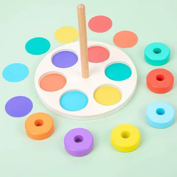 Jeu de Cercles Empilables en Bois – Motricité et Apprentissage des Couleurs – Image 3