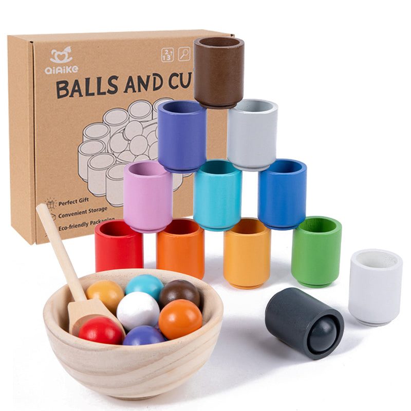 Set Éducatif en Bois - Boules et Tasses