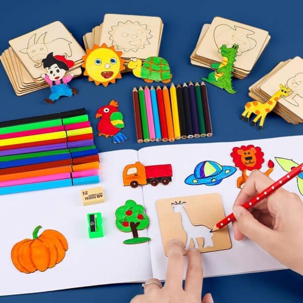 Jeu de Pochoirs en Bois – L’outil Idéal pour l’Initiation au Dessin des Enfants – Image 2