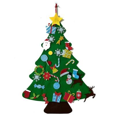 Sapin de Noël en feutrine 95 cm décoré avec guirlande LED