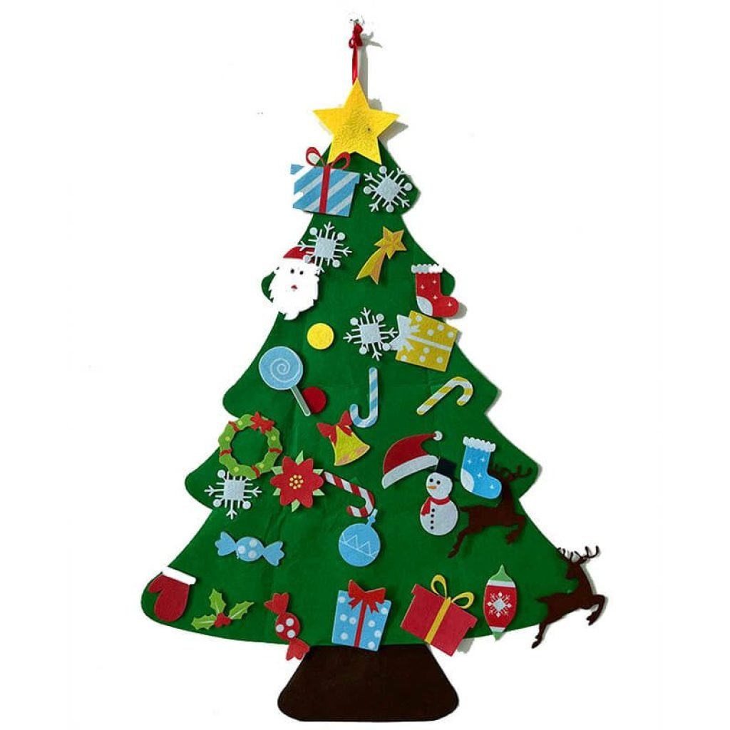 Sapin de Noël en feutrine 95 cm décoré avec guirlande LED
